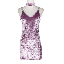 Choker Dress Women Spaghetti Strap Backless Bodycon V Neck Shiny Velvet Dress Party Mini Dress vestido de festa IMY66