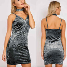Choker Dress Women Spaghetti Strap Backless Bodycon V Neck Shiny Velvet Dress Party Mini Dress vestido de festa IMY66