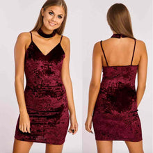 Choker Dress Women Spaghetti Strap Backless Bodycon V Neck Shiny Velvet Dress Party Mini Dress vestido de festa IMY66