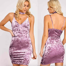 Choker Dress Women Spaghetti Strap Backless Bodycon V Neck Shiny Velvet Dress Party Mini Dress vestido de festa IMY66