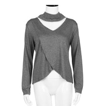 Choker T-Shirts For Women Long Sleeve T-Shirt Top Casual Irregular Halter Tee Shirt femme camisetas mujer IMY66