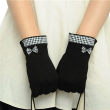 Colorful Womens Plaid Stitching Cute Bow Soft Screen Touch Warm Wrist Gloves Mittens IMY66