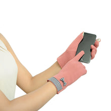 Colorful Womens Plaid Stitching Cute Bow Soft Screen Touch Warm Wrist Gloves Mittens IMY66