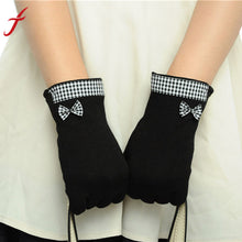 Colorful Womens Plaid Stitching Cute Bow Soft Screen Touch Warm Wrist Gloves Mittens IMY66