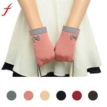 Colorful Womens Plaid Stitching Cute Bow Soft Screen Touch Warm Wrist Gloves Mittens IMY66