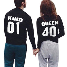 Coulple T-Shirts KING 01 QUEEN 40 Letter Print Long Sleeve Tee Shirt Tops Lovers Shirt Blusas Femininas IMY66