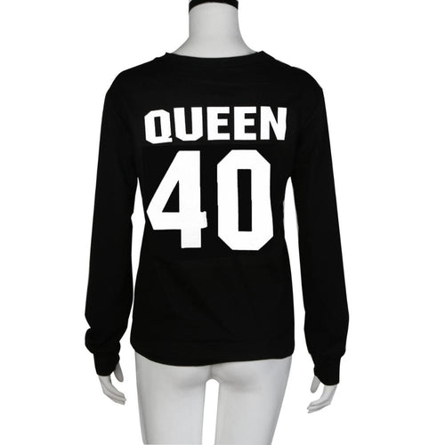 Coulple T-Shirts KING 01 QUEEN 40 Letter Print Long Sleeve Tee Shirt Tops Lovers Shirt Blusas Femininas IMY66
