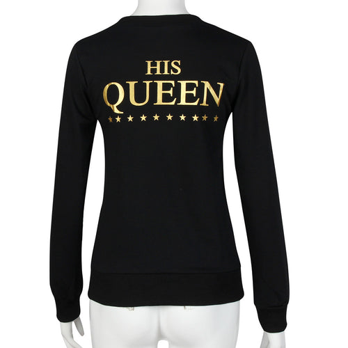 Couple Lover T-Shirts HIS Queen Letter Print Tops Long Sleeve Tee Shirts femme Sweater Blusas Femininas IMY66