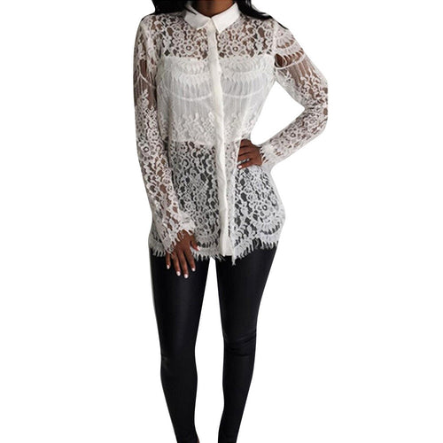 Women Long Sleeve Lace Shirts Tops Sexy Backless Hollow TransparenT-Shirt Blouses blusa feminina IMY66