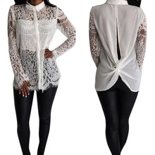 Women Long Sleeve Lace Shirts Tops Sexy Backless Hollow TransparenT-Shirt Blouses blusa feminina IMY66