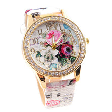 Dress Watches Women Ladies Rose Pattern Rhinestone PU Leather Quartz Wrist Watch For Women Relogios Feminino IMY66