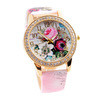Dress Watches Women Ladies Rose Pattern Rhinestone PU Leather Quartz Wrist Watch For Women Relogios Feminino IMY66
