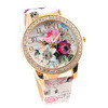 Dress Watches Women Ladies Rose Pattern Rhinestone PU Leather Quartz Wrist Watch For Women Relogios Feminino IMY66