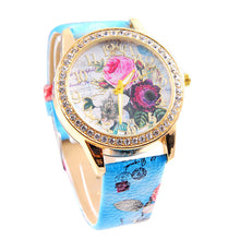 Dress Watches Women Ladies Rose Pattern Rhinestone PU Leather Quartz Wrist Watch For Women Relogios Feminino IMY66