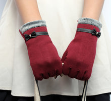 Elegant Womens Screen Warm Wrist Gloves Mittens Cashmere Bow Full Finger IMY66