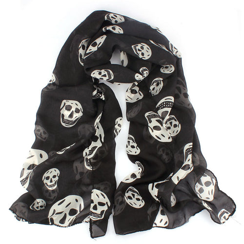 Elegant Womens Silk Scarves Chiffon Skull Print Scarf Shawl for Women lencos e echarpes femininos IMY66