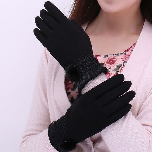 Gloves For Womens Faux Fur Splice Touch Screen Outdoor Warm Gloves Mittens Cashmere Female IMY66