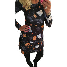 Halloween Party Dress Women Casual Pumpkin Skull Print Long Sleeve Party Swing Mini Dress vestidos femininos IMY66