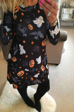 Halloween Party Dress Women Casual Pumpkin Skull Print Long Sleeve Party Swing Mini Dress vestidos femininos IMY66