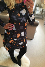 Halloween Party Dress Women Casual Pumpkin Skull Print Long Sleeve Party Swing Mini Dress vestidos femininos IMY66