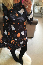 Halloween Party Dress Women Casual Pumpkin Skull Print Long Sleeve Party Swing Mini Dress vestidos femininos IMY66