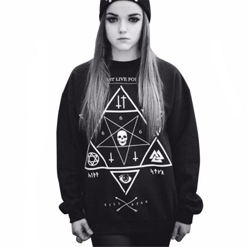 Harajuku Women Hooded Sweatshirt Casual Loose Hexagram Print Long Sleeve Tops Tee Shirts femme camisetas y tops IMY66