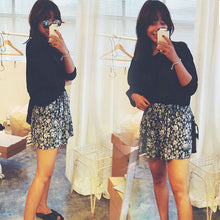 Korean Style Women Elastic Retro Floral Print Casual Leisure High Waist Shorts Skirts Free Shippping IMY66