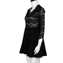Lace Dress For Women Lady Sexy Hollow Three Quarter Sleeve V-neck Party Mini Dress vestidos de festa Black IMY66