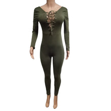 Lace Up Deep V neck Long Jumpsuits Women Sexy Backless Bandage Bodycon Long Sleeve Bodysuits Playsuit Tee Shirt IMY66