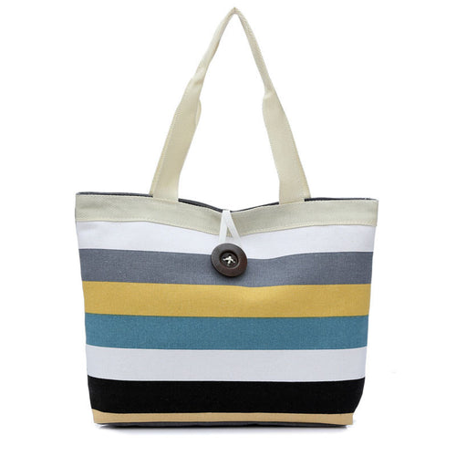 Lady Casual Reusable Foldable Striped Handbag Shoulder Canvas Bag Tote Purse Messenger bolsa compra IMY66