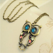 Lady Crystal Big Blue Eyed Owl Long Chain Pendant Sweater Coat Necklace IMY66