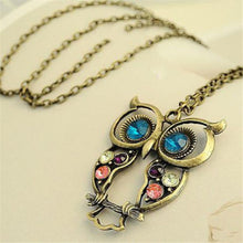 Lady Crystal Big Blue Eyed Owl Long Chain Pendant Sweater Coat Necklace IMY66