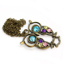 Lady Crystal Big Blue Eyed Owl Long Chain Pendant Sweater Coat Necklace IMY66