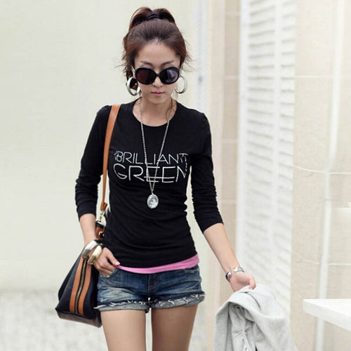 Long Sleeve Shirts For Women Round Neck Slim T-Shirts Bottoming Tops Tees Shirt femme Plus Size Women Clothing IMY66