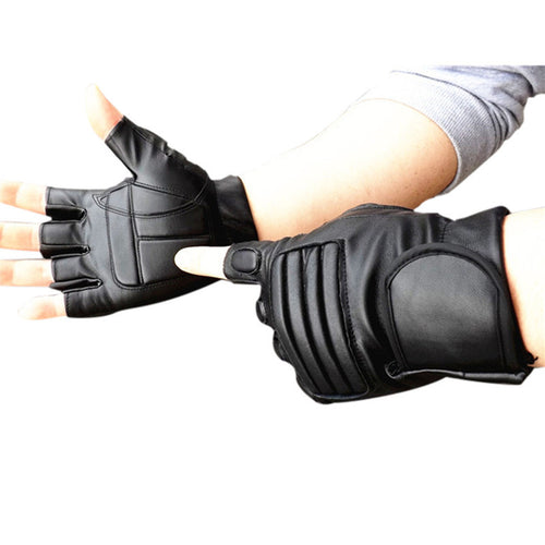 Men PU Leather Fingerless Gloves Half Finger Motorcycle Sports Outdoor Protection Fighting Gloves Mitten IMY66