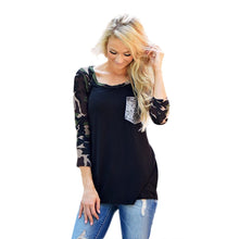 Patchwork T-Shirt Women Camouflage Print Three Quarter Tee shirt femme Blusas Femininas camisetas y top IMY66