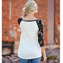 Patchwork T-Shirt Women Camouflage Print Three Quarter Tee shirt femme Blusas Femininas camisetas y top IMY66