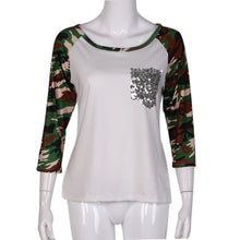 Patchwork T-Shirt Women Camouflage Print Three Quarter Tee shirt femme Blusas Femininas camisetas y top IMY66