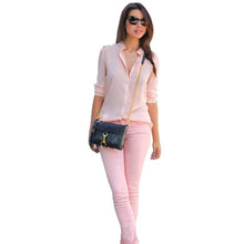 Pink Women Chiffon Blouses Office Shirt Loose Long Sleeve Tops Shirt Blouse Blusas feminina camisa feminina IMY66