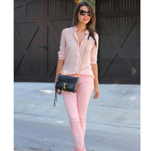 Pink Women Chiffon Blouses Office Shirt Loose Long Sleeve Tops Shirt Blouse Blusas feminina camisa feminina IMY66