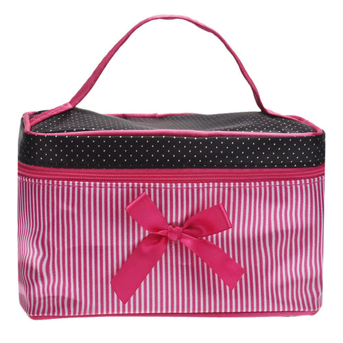 Portable Square Bow Stripe Travel Storage Bags Cosmetic Makeup Case Bag IMY66