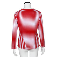 Red And White T Shifts Womens Casual Long Sleeve Round Neck Striped Simple Shirt Tops Tee Shirt blusas feminino IMY66