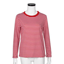 Red And White T Shifts Womens Casual Long Sleeve Round Neck Striped Simple Shirt Tops Tee Shirt blusas feminino IMY66