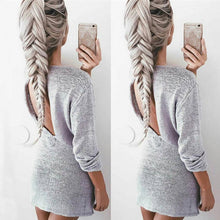 Sexy Backless Dress Knitted Sweater Dress Casual Long Sleeve Loose Mini Dress Vestidos Femininos IMY66