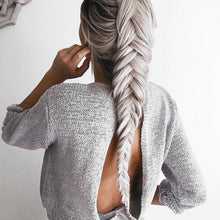 Sexy Backless Dress Knitted Sweater Dress Casual Long Sleeve Loose Mini Dress Vestidos Femininos IMY66