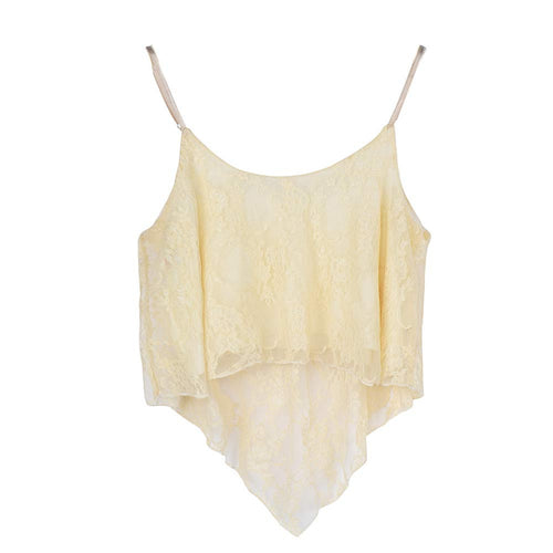 Sexy Crop Tops For Women Loose Spaghetti Strap Lace Irregular Hem Short Cropped VesT-Shirts Camis Tank Tops IMY66