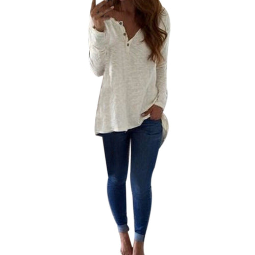 Sexy T-Shirts For Women Casual Irregular Long Sleeve V-Neck Loose T-shirt Tops tee shirt femme camiseta mujer IMY66