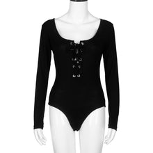 Sexy Women Lace Up Bodysuit T-Shirts Ladies One Piece Long Sleeve Stretch Jumpsuit Tops Casual Pull Femme IMY66