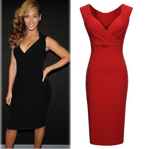 Sexy Women V-neck Bandage Stretch Party Bodycon Pencil Dress IMY66