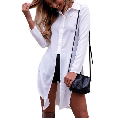 Shirt Dress Women Sexy Irregular Long Sleeve Dress Casual Straight Dress Sexy Beach Dress vestidos femininos IMY66